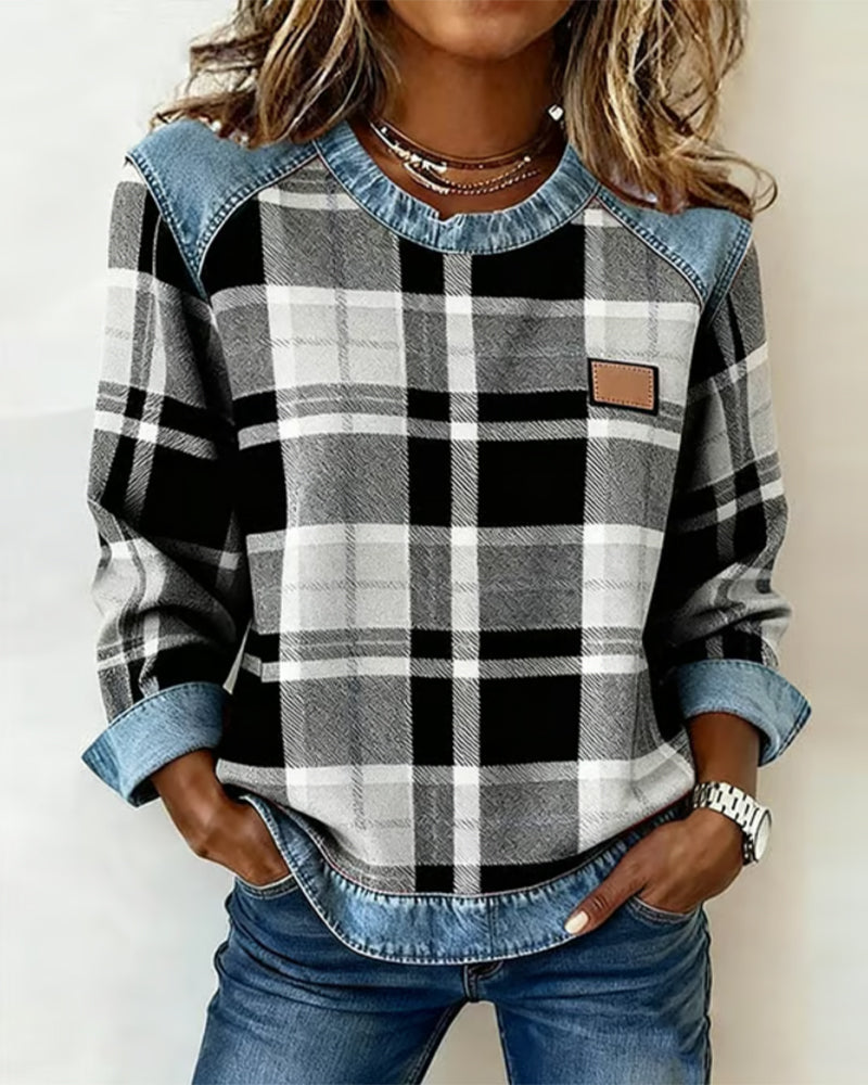 Elaine Ruth | Denim Patchwork Pullover Sweatshirt