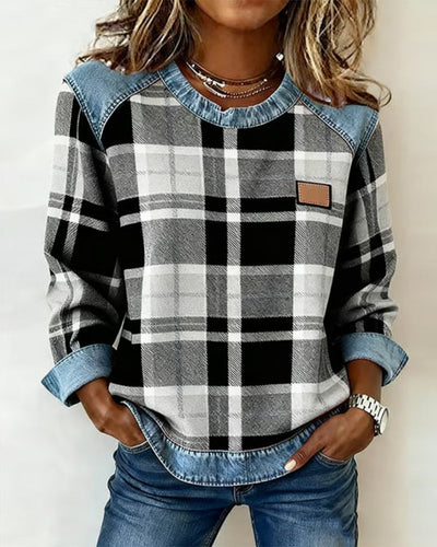 Elaine Ruth | Denim Patchwork Pullover Sweatshirt