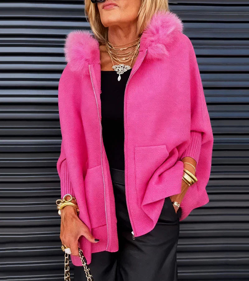 Gloria | Elegant Hooded Cape Coat with Faux Fur Trim